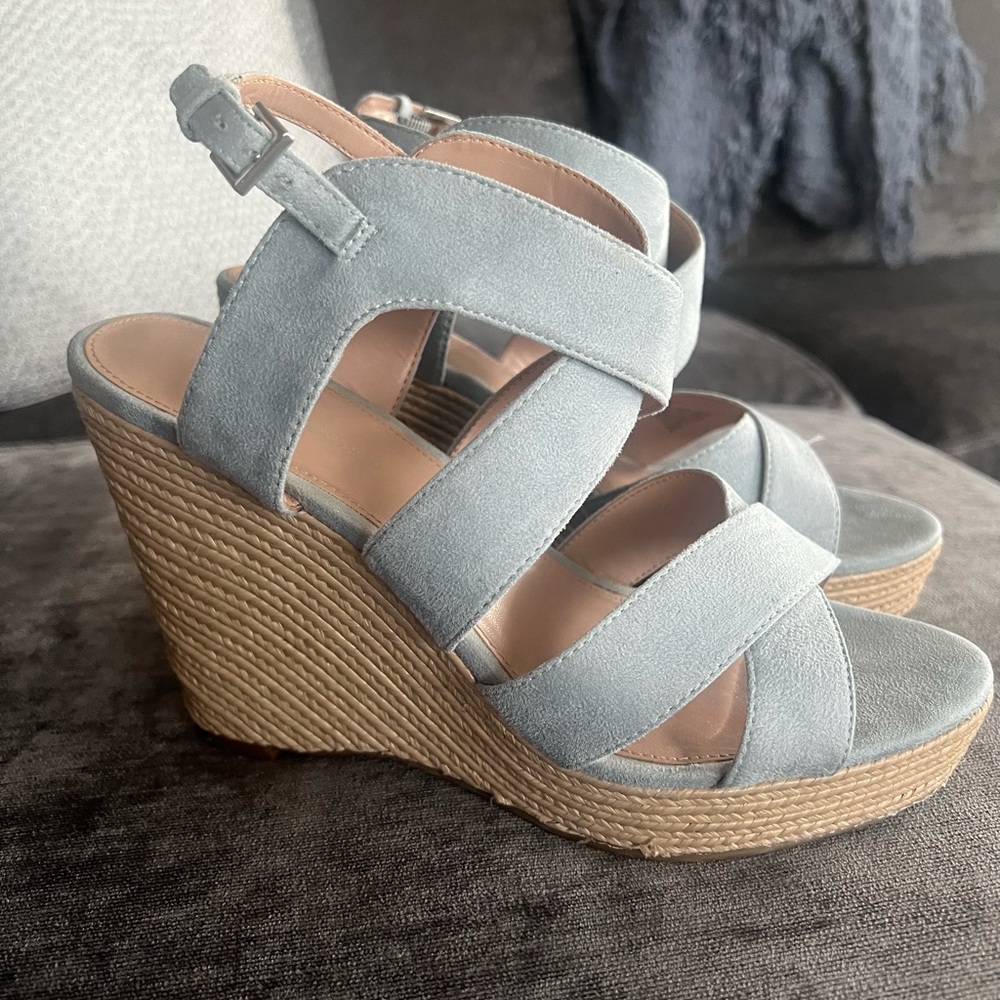 BCBG Generation blue suede wedge sandals